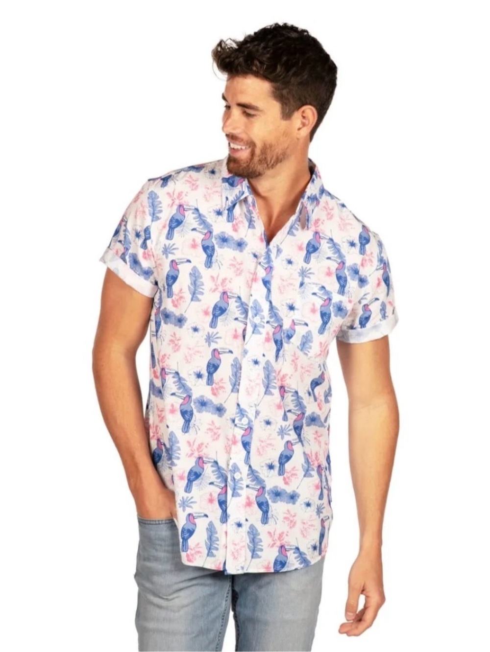 Tipsy Elves MEN'S TOUCAN TANGO WHITE HAWAIIAN SHIRT